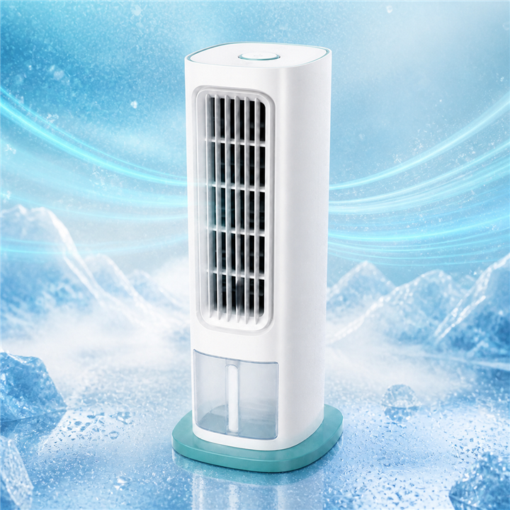 Slim tower air cooler with icy cooling airflow